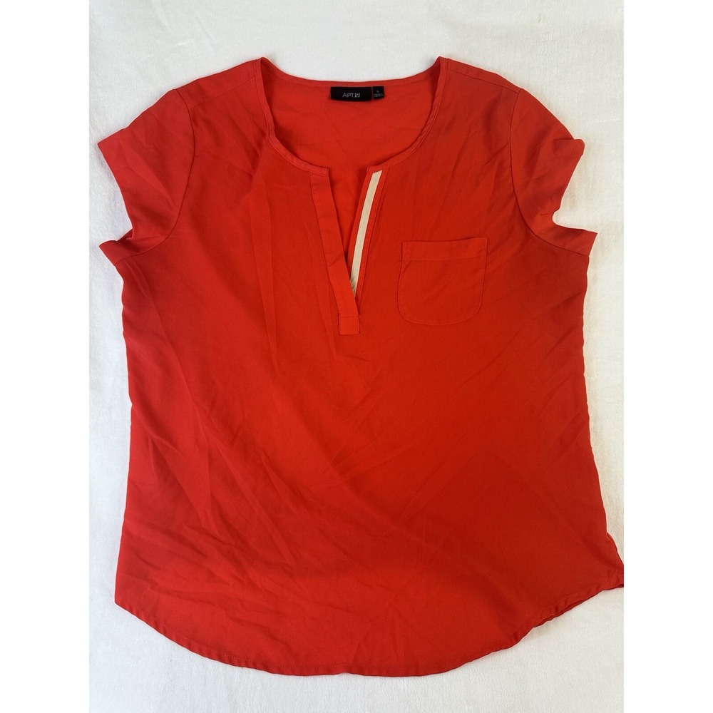 Apt 9 Womens Orange V-Neck Cap Sleeve Sheer Blouse Size Large